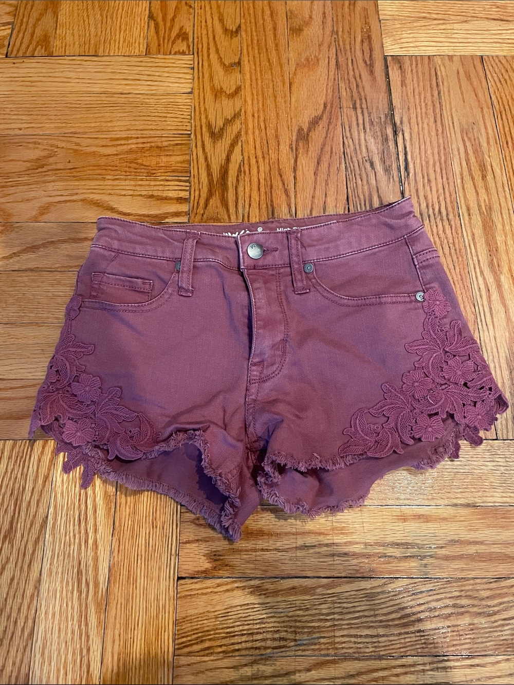 Massimo Mauve Lace-Trim Denim Shorts